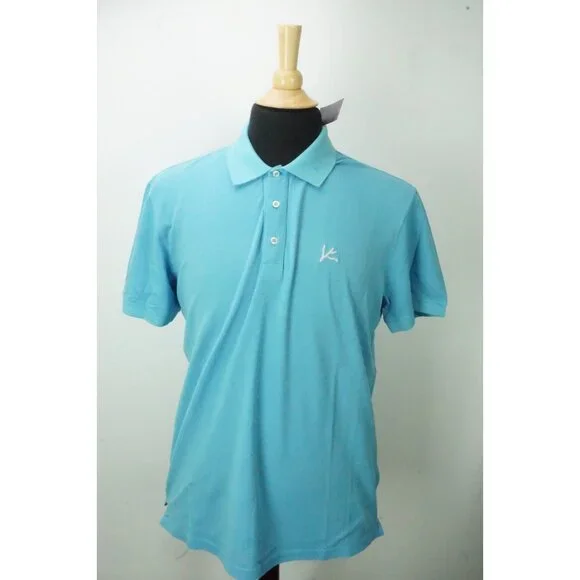 Isaia Sky Blue Coral Logo Embroidered Short Sleeve Cotton Polo Shirt 2XL XXL NEW